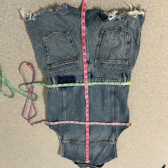 Zara Denim Short Jumpsuit Women's Small Blue Distressed Festival - Picture 6 of 12